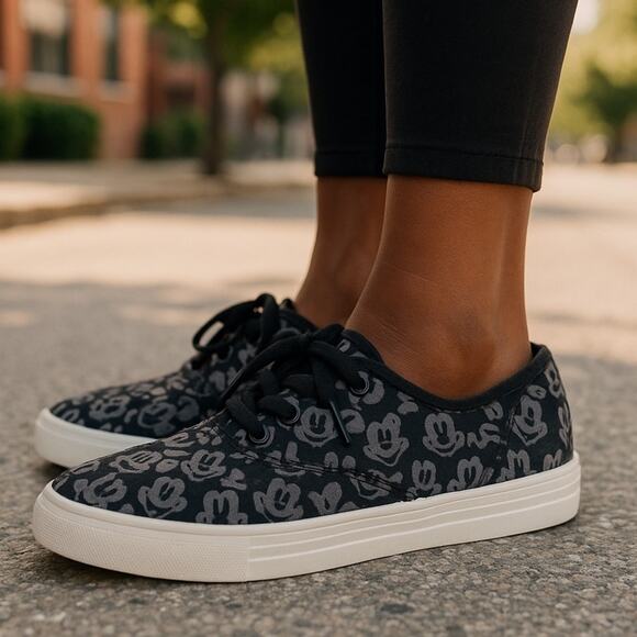 Disney Canvas Sneakers Mickey Mouse Authentic Disney Grey Shadow Face Pattern 10 - Picture 1 of 16